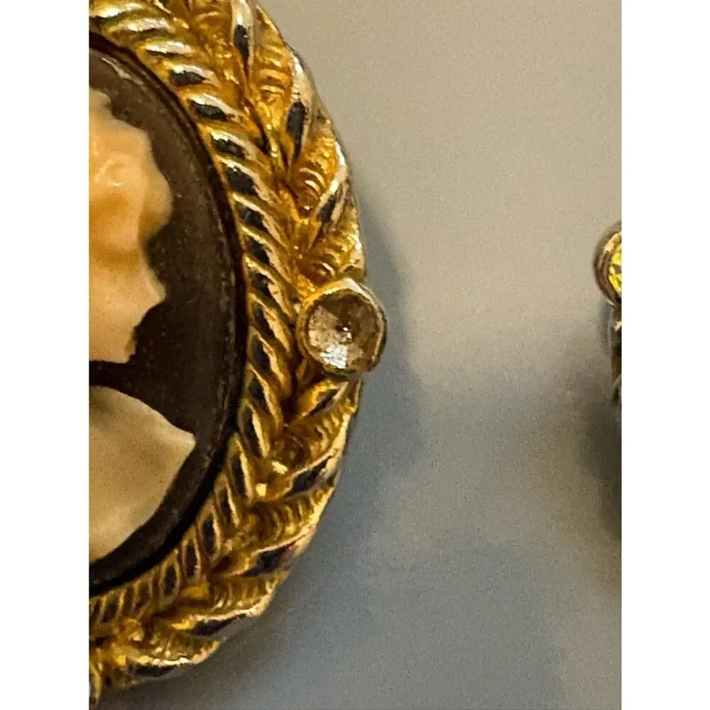Gold Cameo Drop Earrings with Ivory Profiles